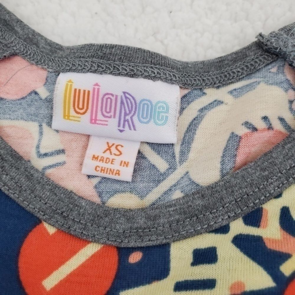 Lularoe Randy XS Raglan‎ Mod Retro Pattern Gray Blu - Picture 5 of 6